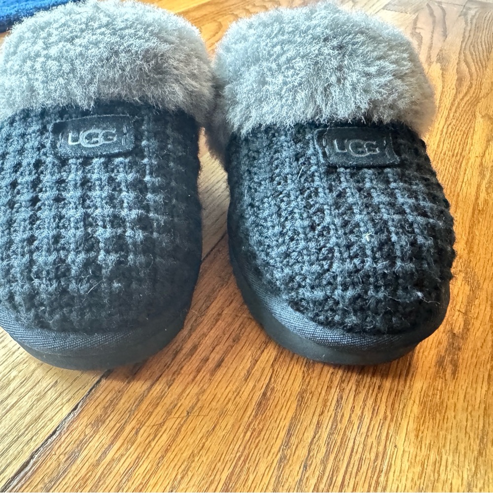 UGG Black Knit Slippers with Soft Gray Lining